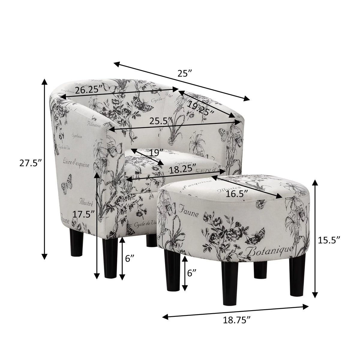 Botanical Print Accent Chair with Ottoman J730