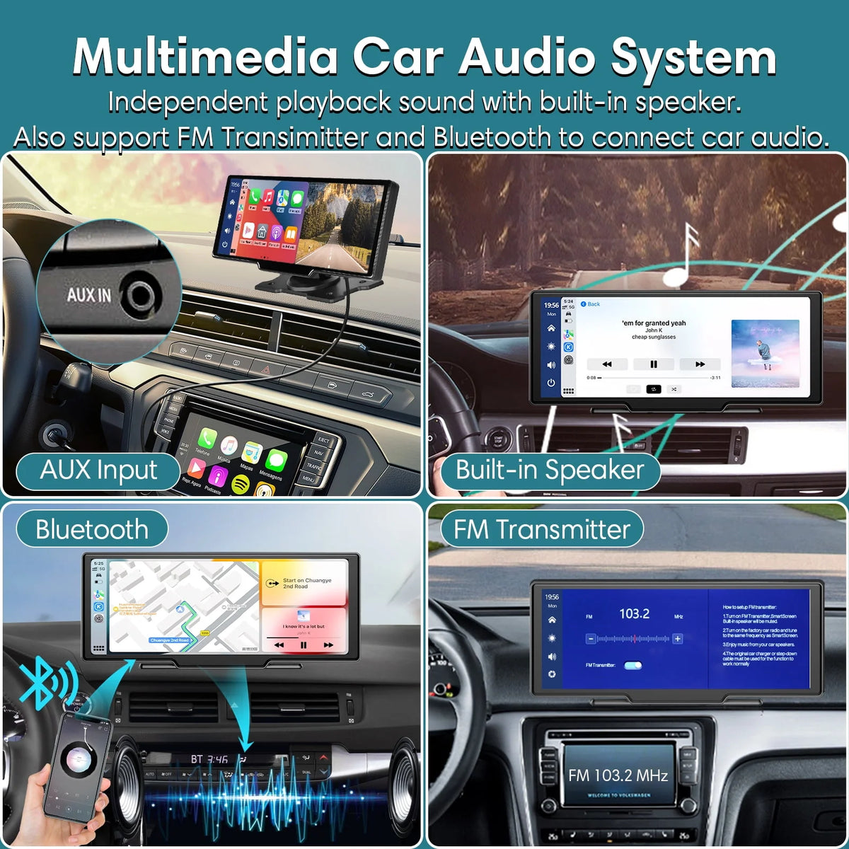 9.3 Portable Car Stereo with 2.5K Dash Cam and Backup Camera Q598039