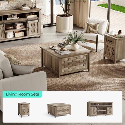 Light Brown 31.5" Square Coffee Table with Hinged Lift Top M8861