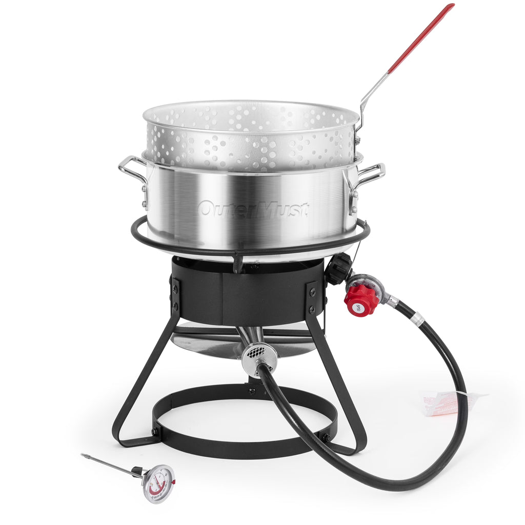 11 Qt. Aluminum Outdoor Deep Fry Pot with Basket and Thermometer A1640