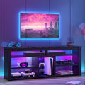 Black Marble TV Stand with 2 Led Lights U96445