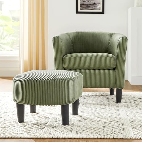 Green Corduroy Accent Chair with Ottoman O7323