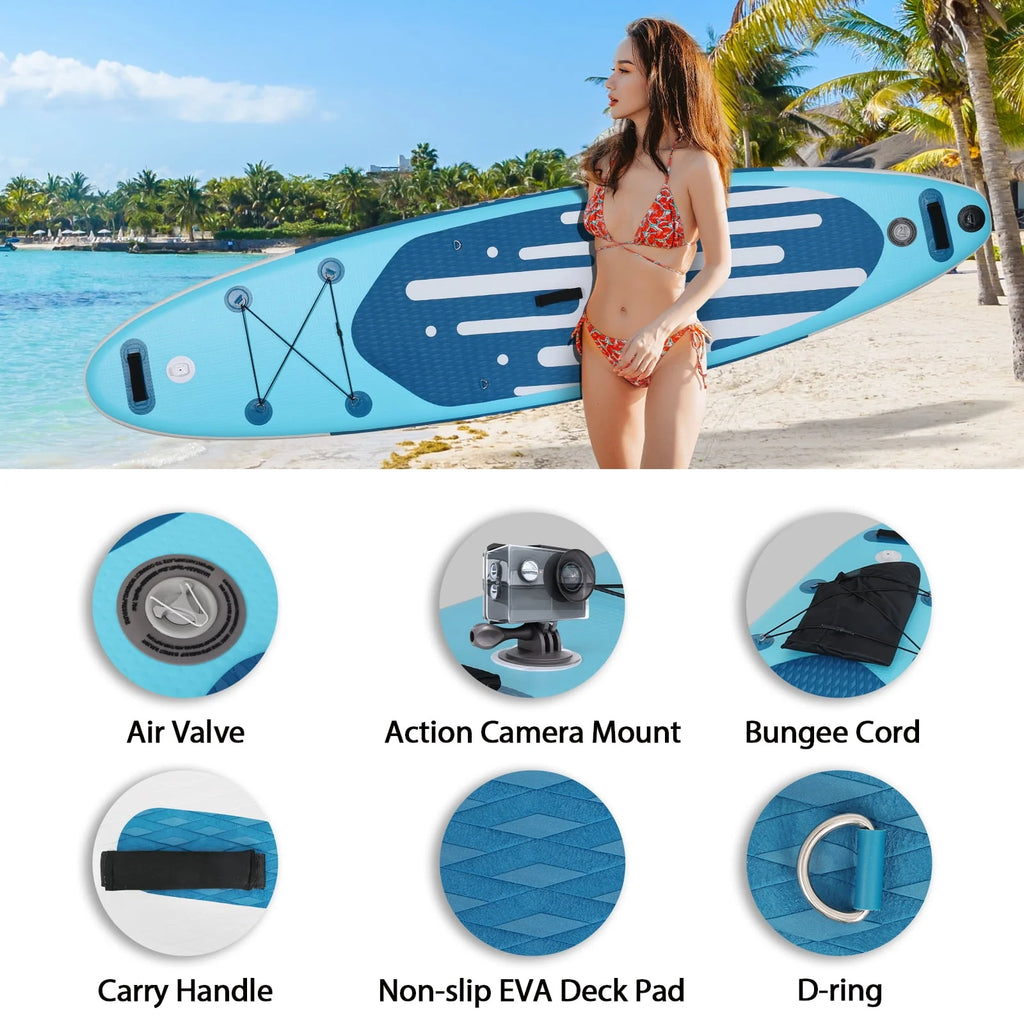 11 Ft Inflatable Stand Up Paddle Board and Sit-on Kayak Set, Non-Slip Deck SUP Paddle Board with SUP Accessories & Backpack, Blue H3989