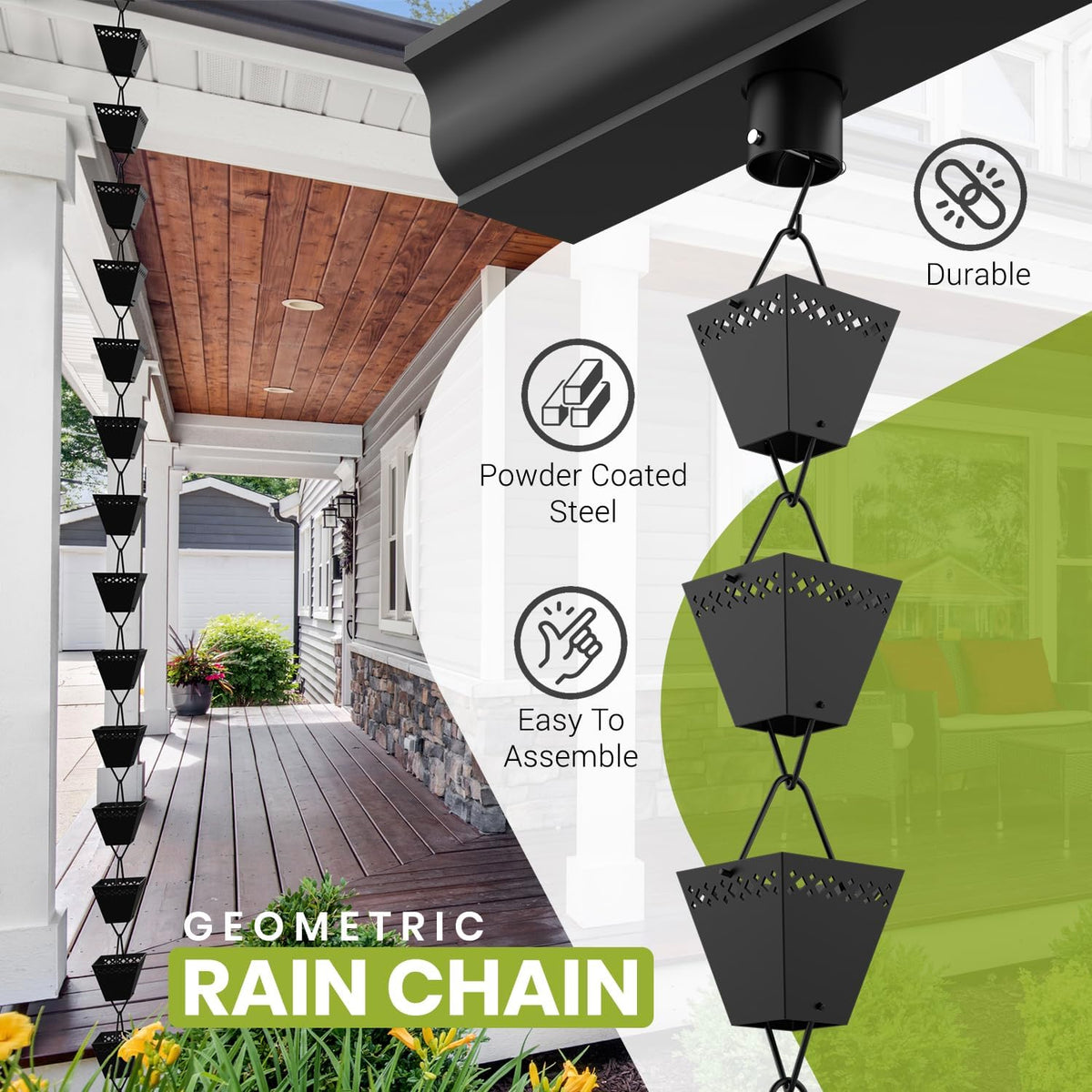 Black Powder Coated Rain Chain Kit 10 ft W7013