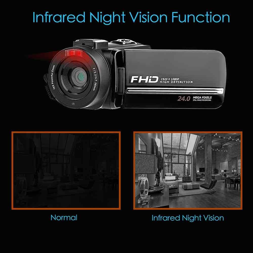 FHD 1080P 30FPS 24MP 16X Digital Zoom 3 Inch Touch Screen Video Camera with Remote Control and Tripod Z506