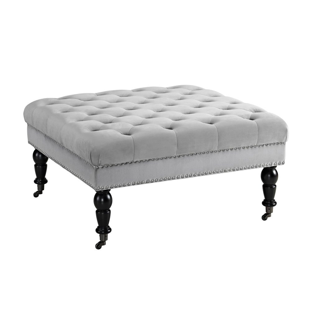 Gray Velvet Square Tufted Ottoman W5365