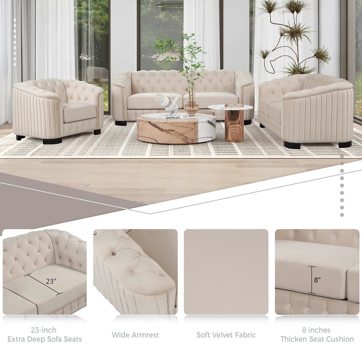 64" Beige Velvet Upholstered Loveseat Sofa B58187