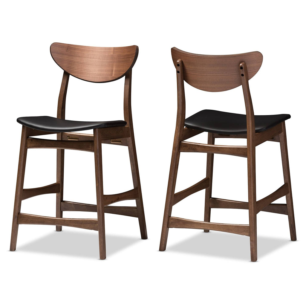 Faux Leather Counter Stool, Set of 2, Black C21154