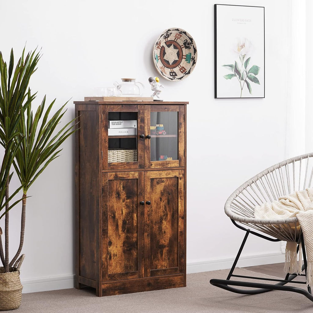 Rustic Brown Freestanding Storage Cabinet with Glass Door and Adjustable Shelf N214