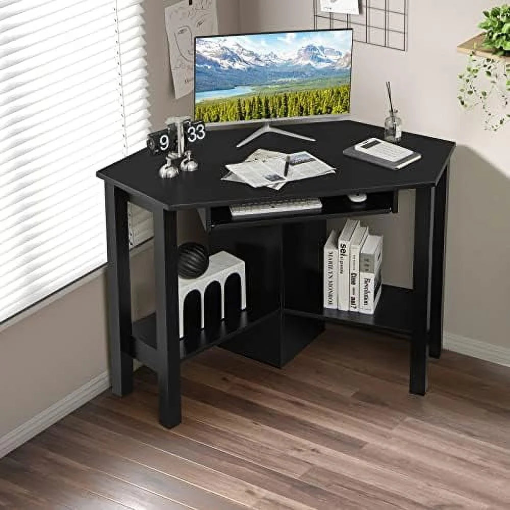 Corner Desk with Keyboard Tray and Shelves J8658