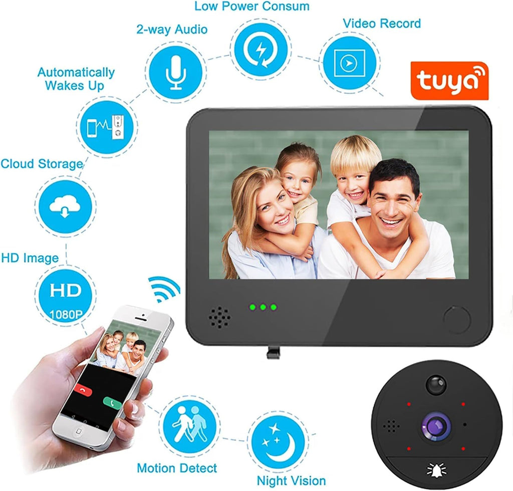 1080P WiFi Video Doorbell Peephole Camera 4.3 Inch Motion Detection D46348