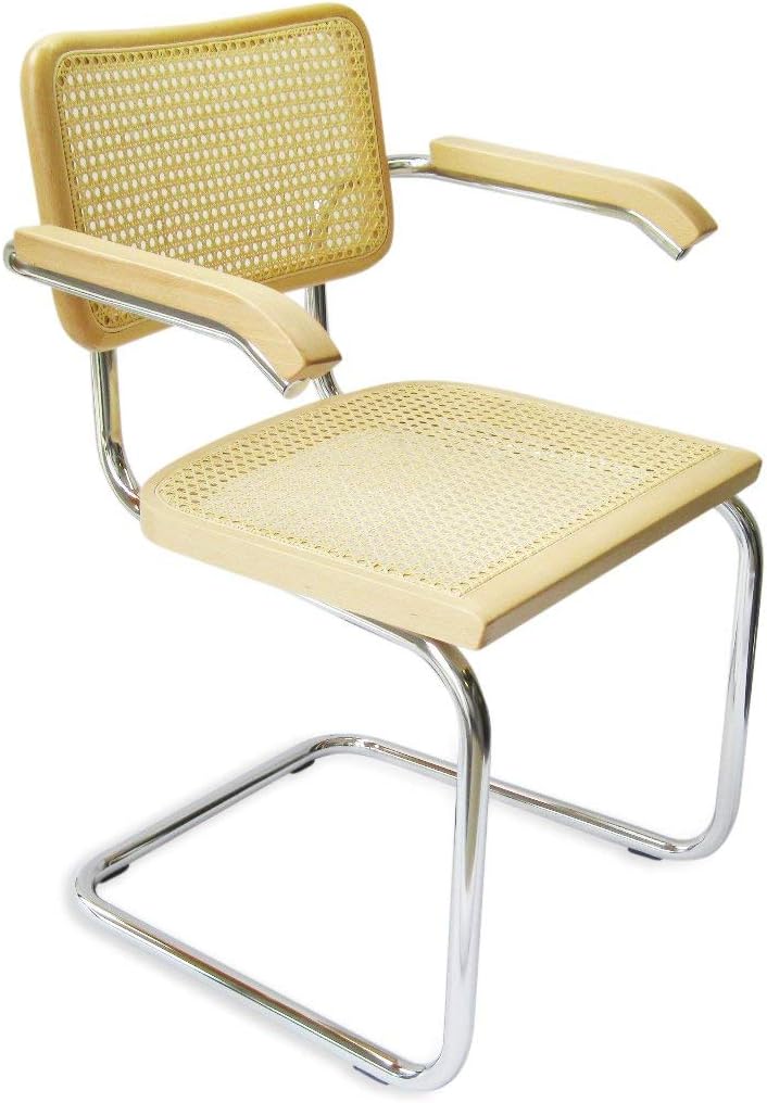 Cane Cantilever Armchair with Chrome Frame & Natural Wood P734