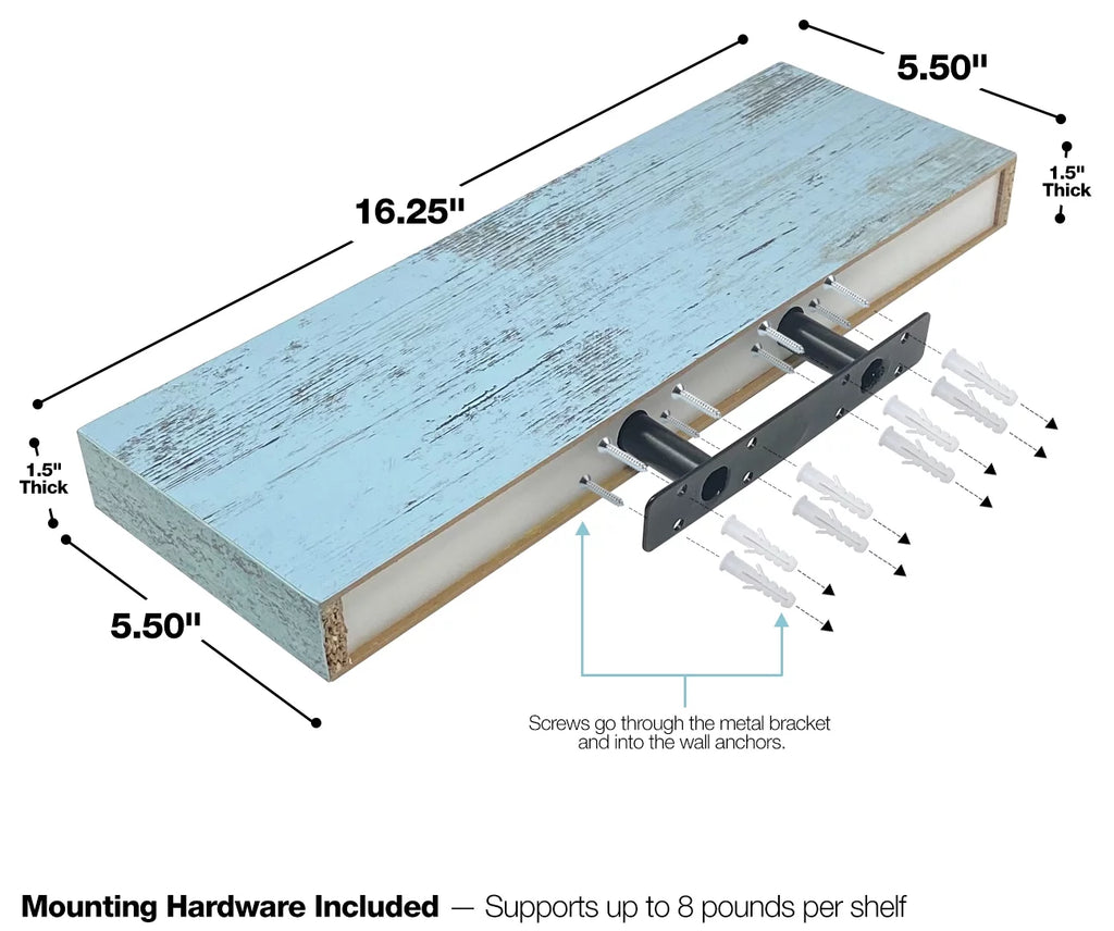 Blue 2 Pack Rustic Wood Floating Wall Shelves O93978