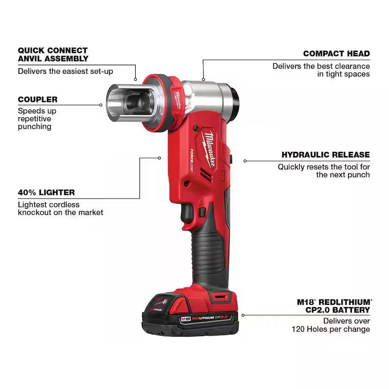 18V Lithium-Ion Cordless Knockout Tool Kit with Die Set H341713