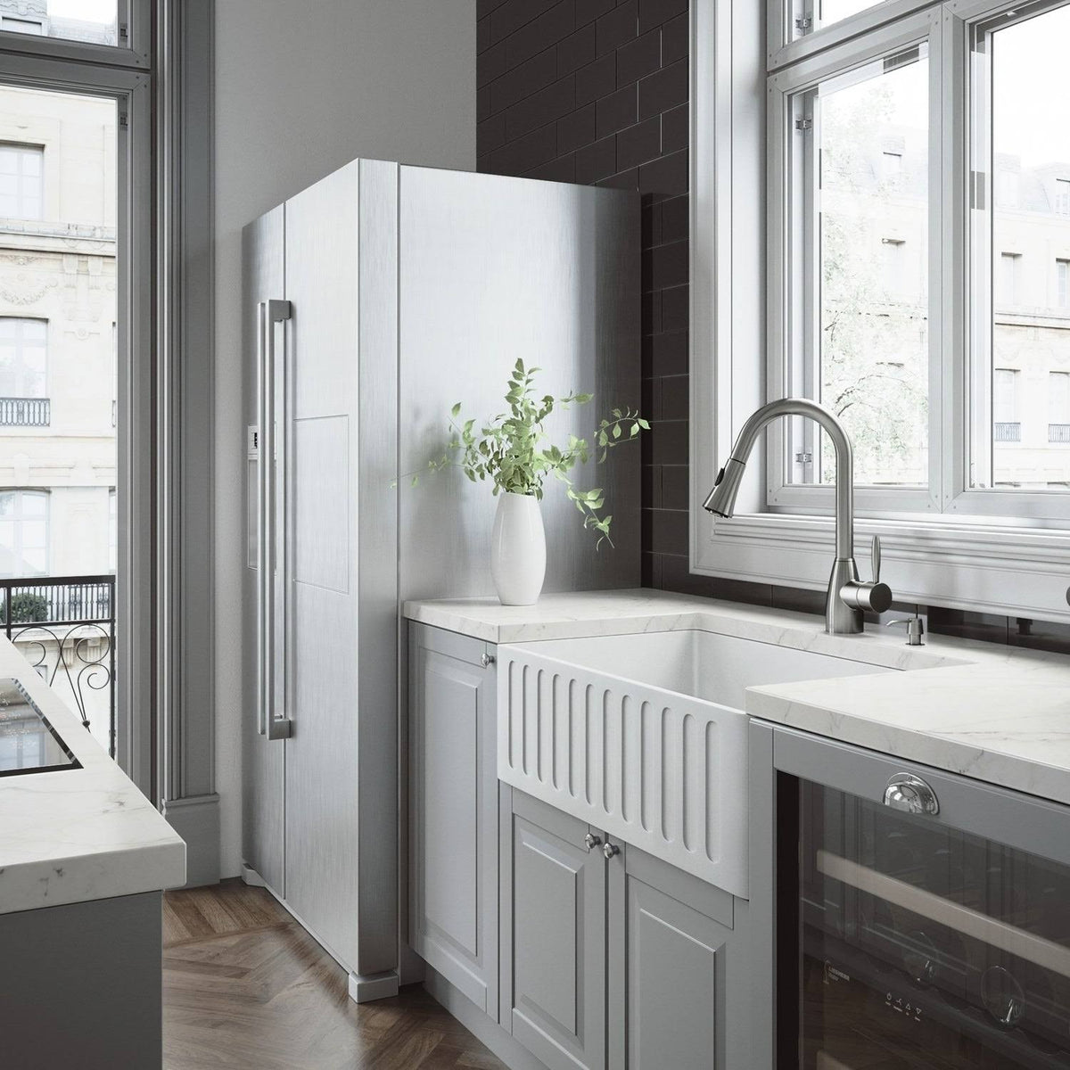 30x22 Matte Stone Farmhouse Kitchen Sink and Stainless-Steel Faucet Set P4813
