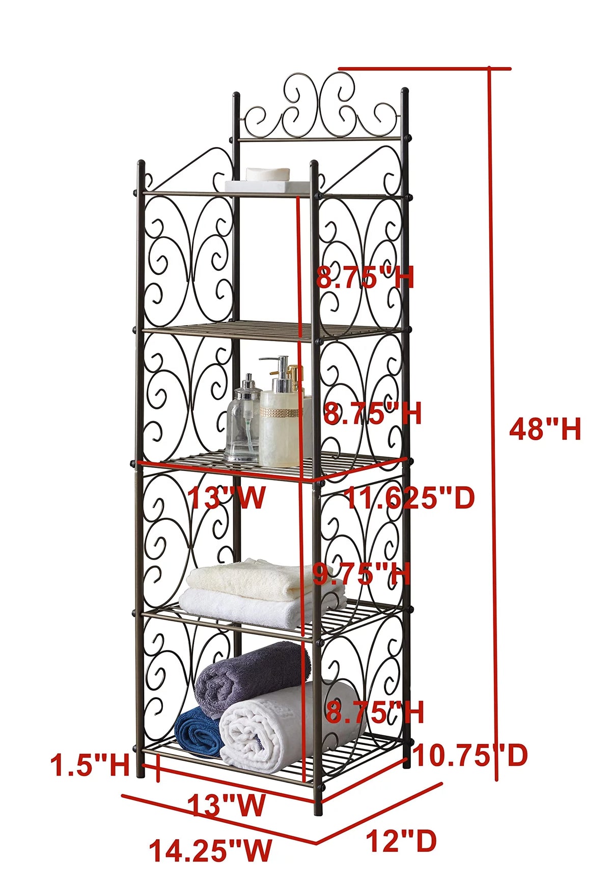 5 Tier Metal Kitchen Bathroom Storage Shelving Unit J31629