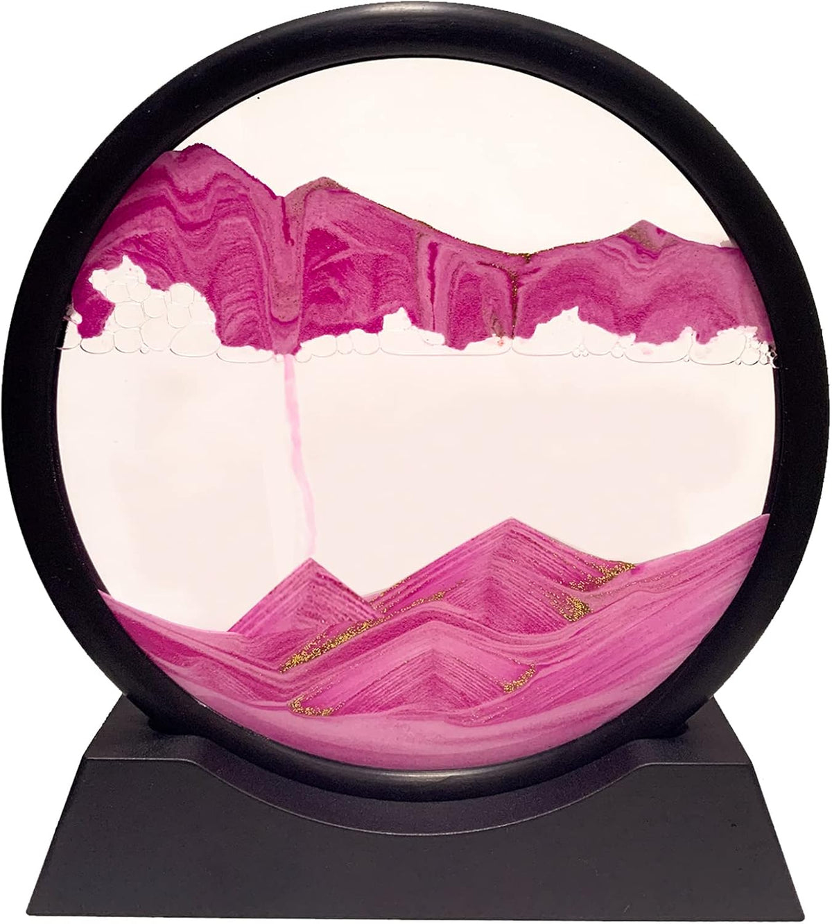 Moving Sand Art Picture Decor, 3D Deep Sea Sandscape Liquid Motion, Round Glass Frame Display Flowing Sand (Black, 7) Pack of 2 P27132