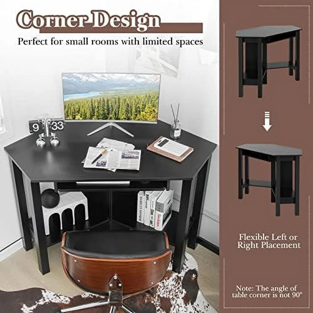 Corner Desk with Keyboard Tray and Shelves J8658