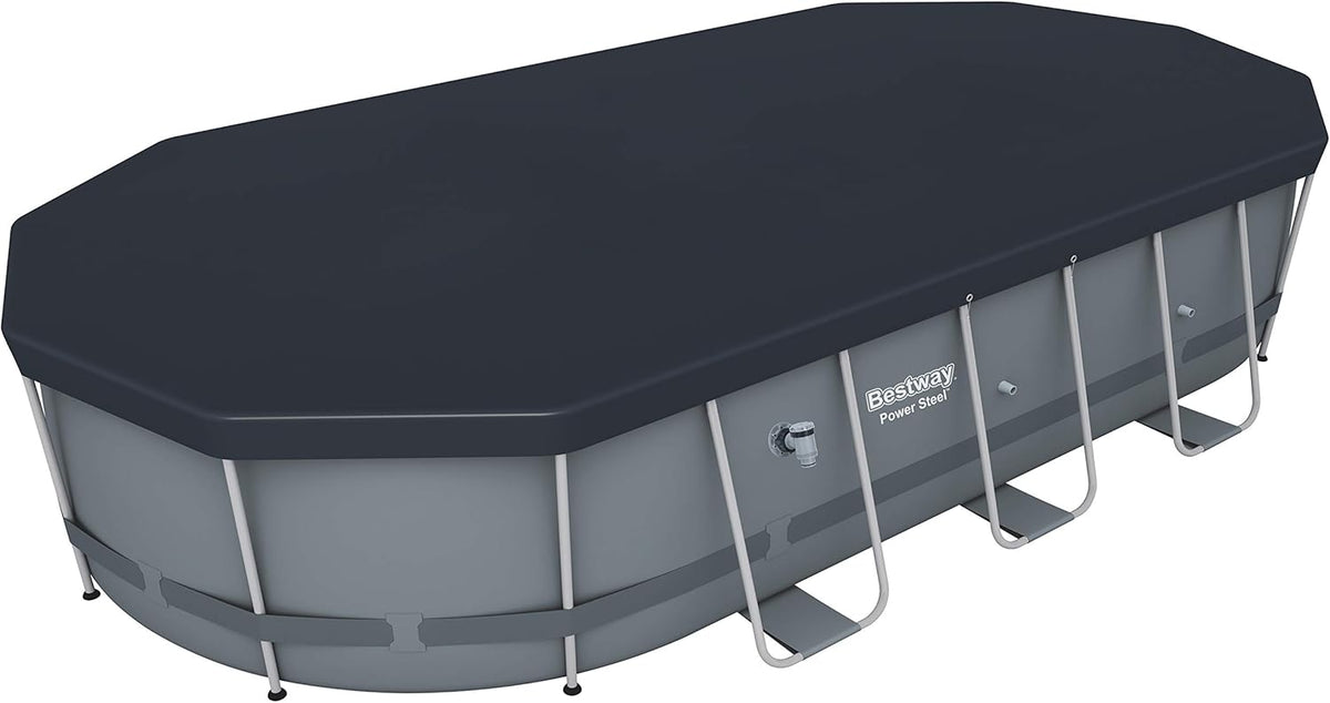 18' x 9' x 48 Outdoor Oval Frame Above Ground Swimming Pool Set with 1500 GPH Cartridge Filter Pump, Cover, & Ladder Y47465