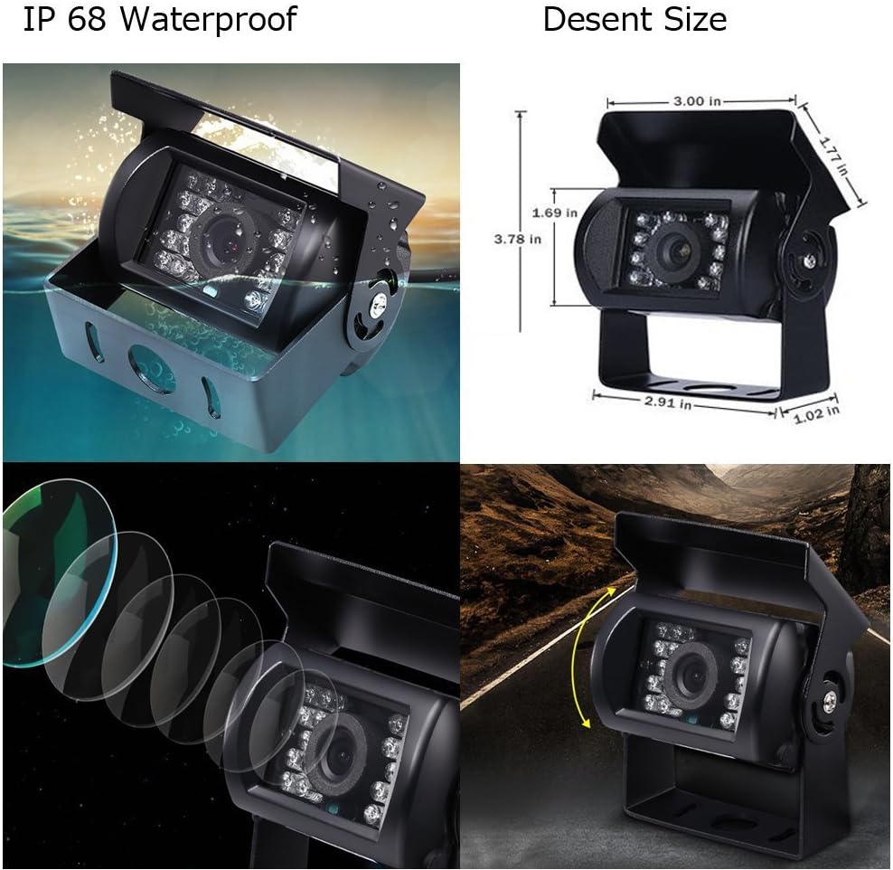 Vehicle Backup Camera 4 Split Monitor 18 IR Night Vision Waterproof Z80592