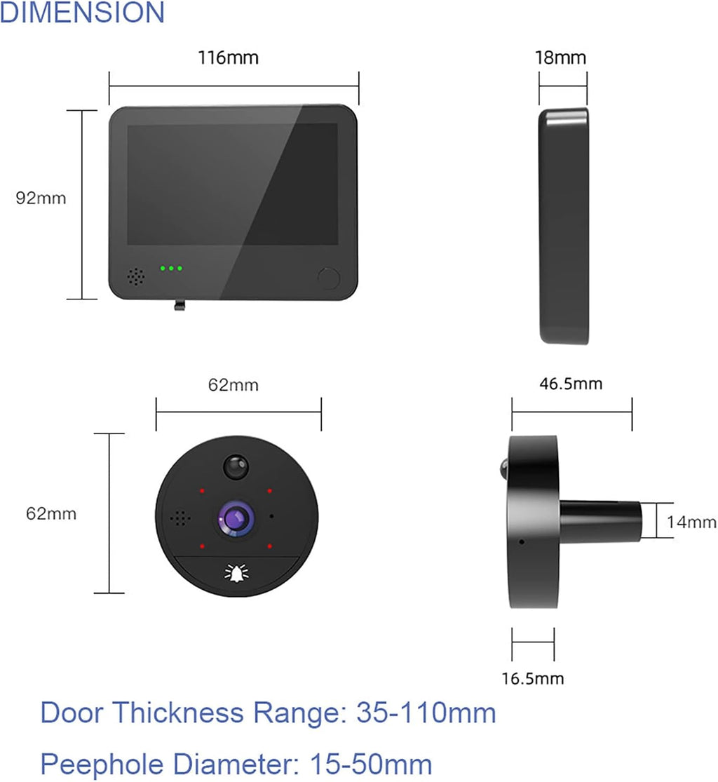 1080P WiFi Video Doorbell Peephole Camera 4.3 Inch Motion Detection D46348