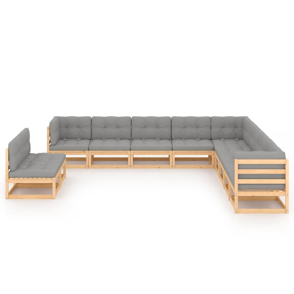 11 Piece Patio Lounge Set with Gray Cushion Pinewood Sectional Outdoor Furniture Set J9068
