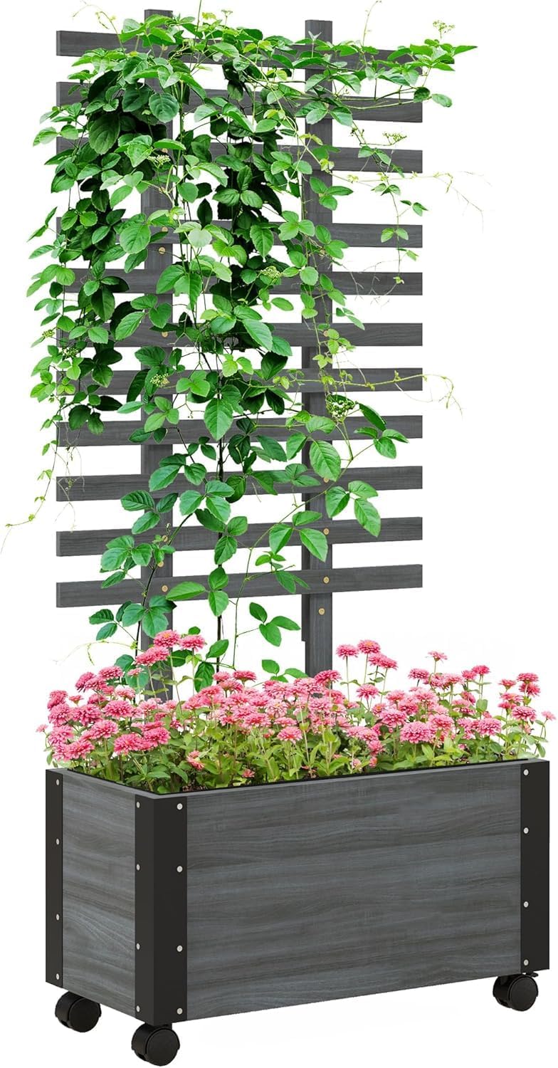 Gray Raised Garden Bed with Trellis Q7588