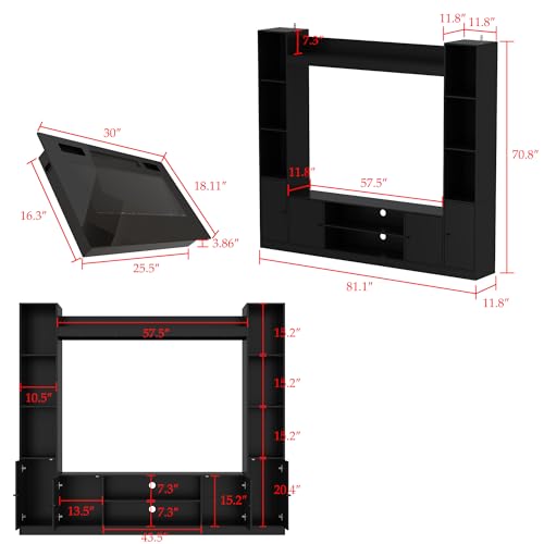 Black 4-in-1 Wall Unit TV Stand with Bookshelves B8582