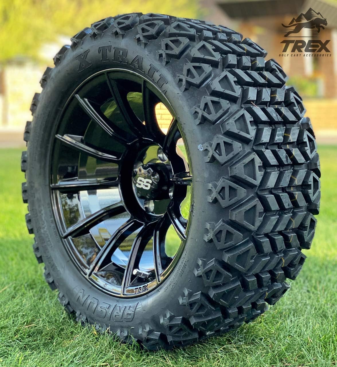 14 TITAN GLOSS BLACK ALUMINIUM WHEELS AND 23X10-14 DOT ALL TERRAIN TIRES COMBO - SET OF 4 K350