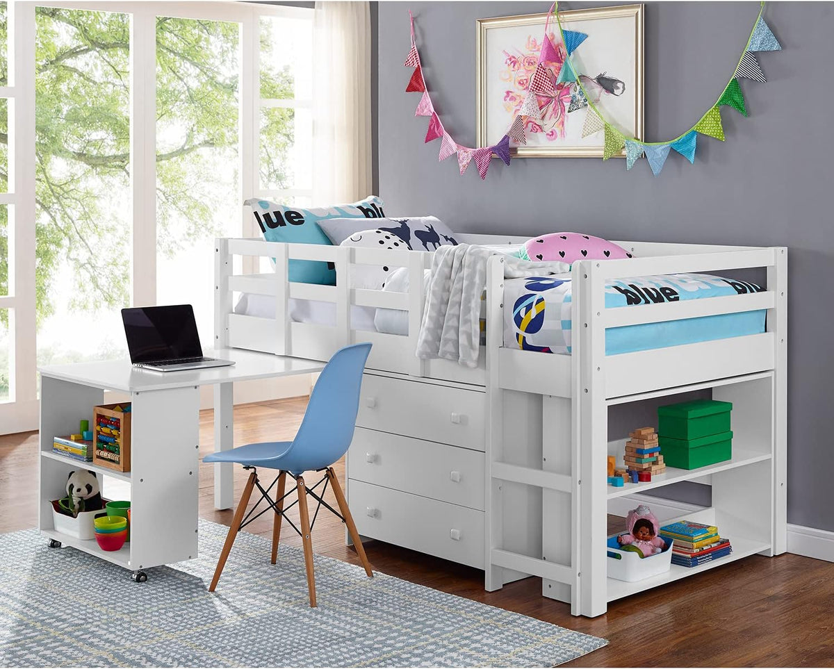Twin Size Espresso Loft Bed with Desk and Storage V30949