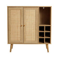 Light Oak Engineered Wood Rattan Wine and Storage Cabinet V83626