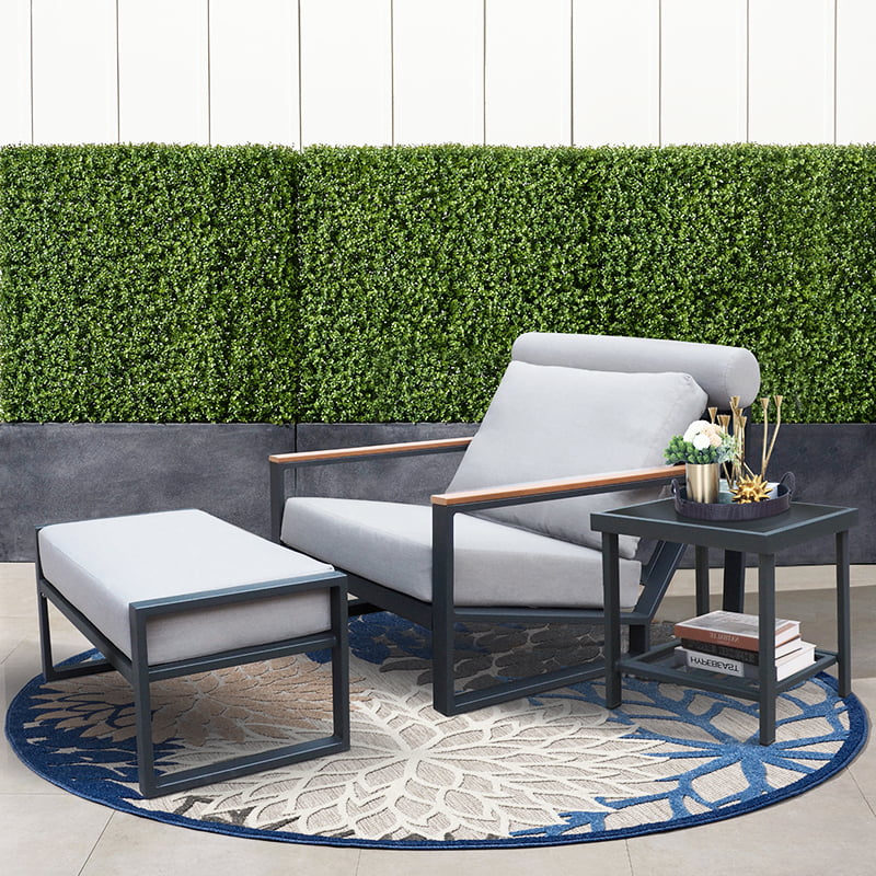 3PCS Gray Outdoor Aluminum Recliner Lounge Chair Set with Ottoman & Side Table V211
