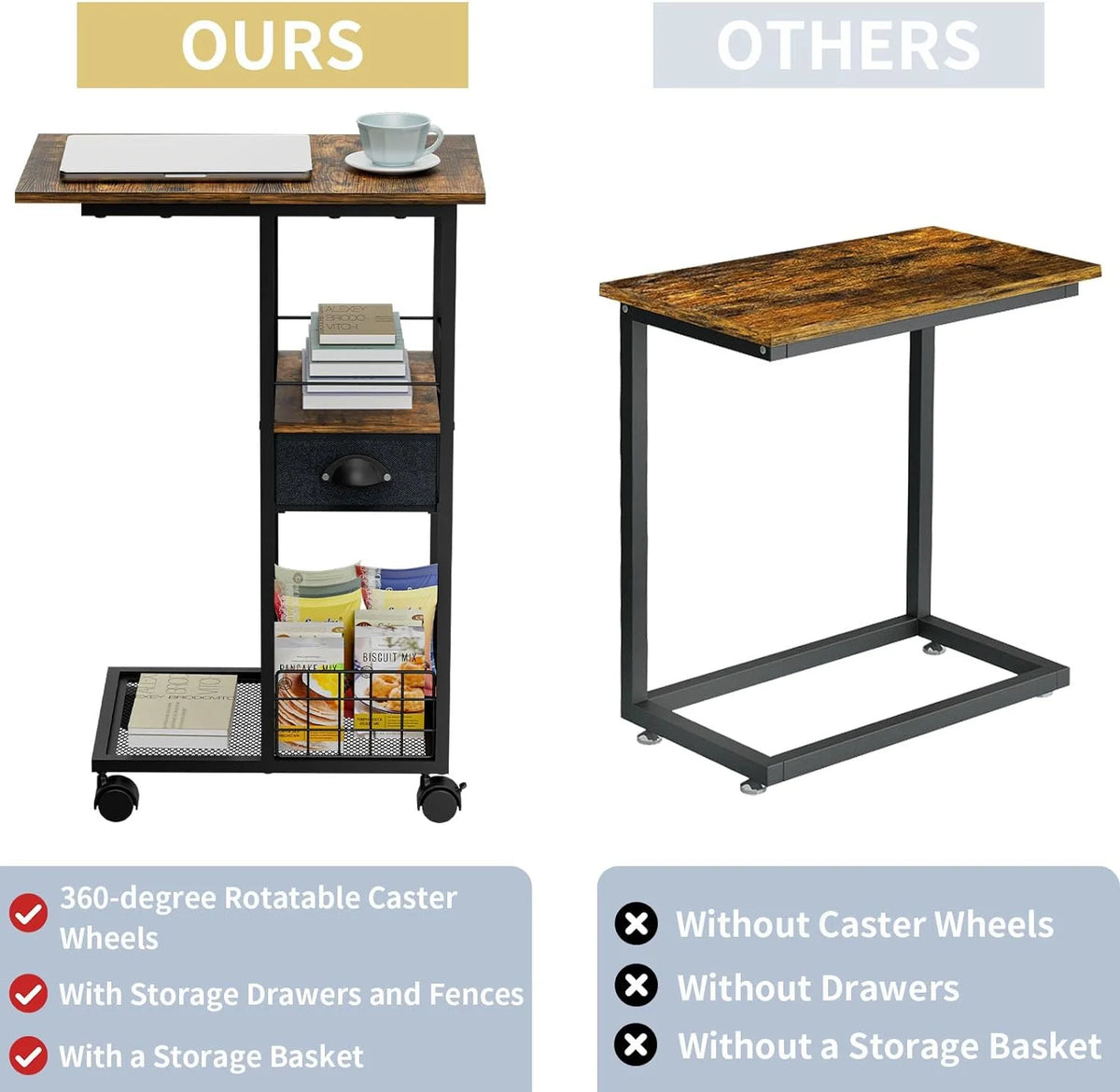 C-Shape Metal End Table with Drawer G914643