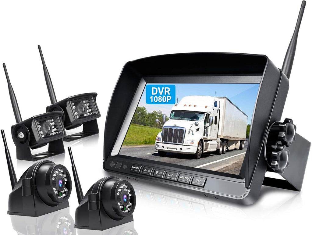 Wireless 3 Backup Camera System with 7 Inch DVR Touch Monitor, HD 1080P Digital Signal Wireless Rear View Camera Kit for RV Truck Trailer Camper P31379