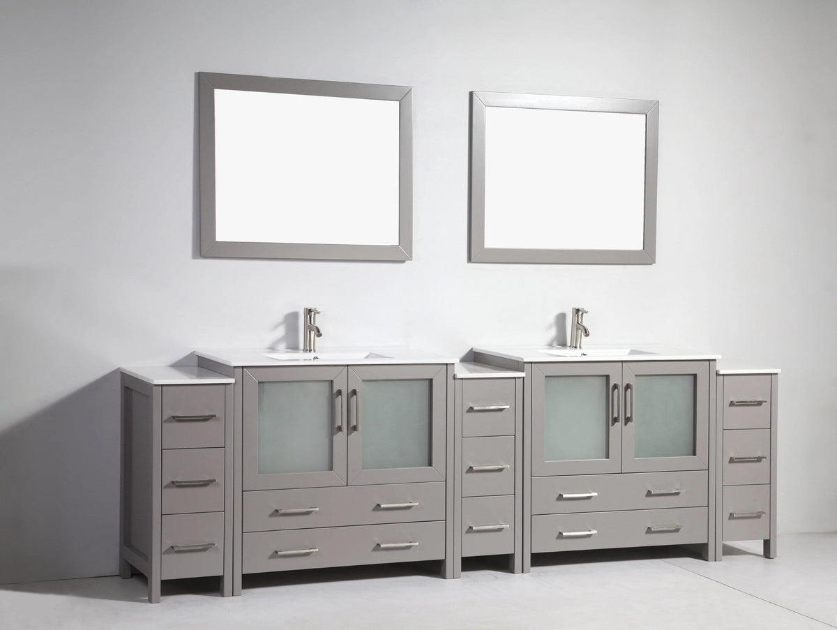 108 in. Double Sink Vanity Cabinet with Ceramic Sink & Mirror Grey U9666