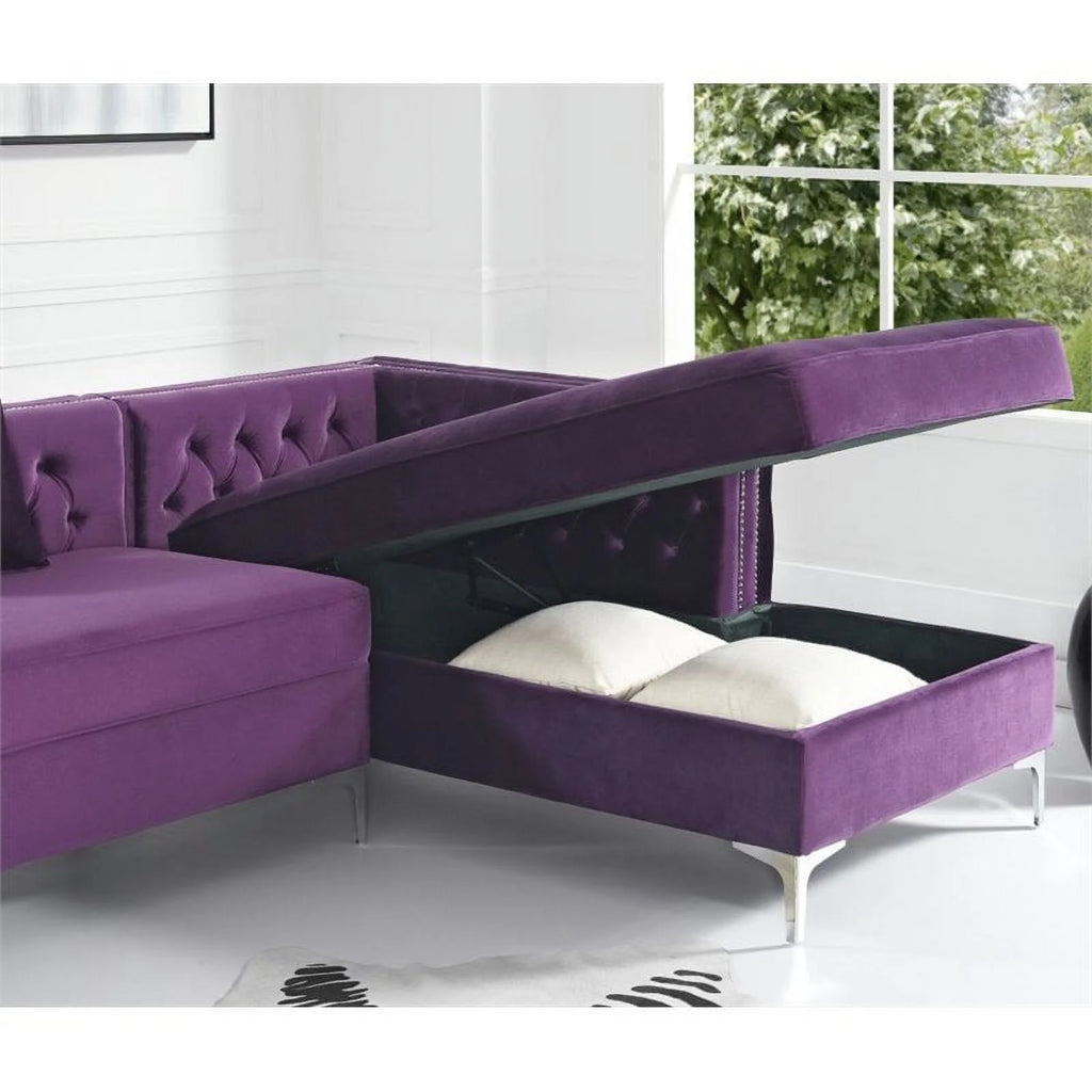 Purple Velvet Sectional Sofa with Right Facing Chaise S26475