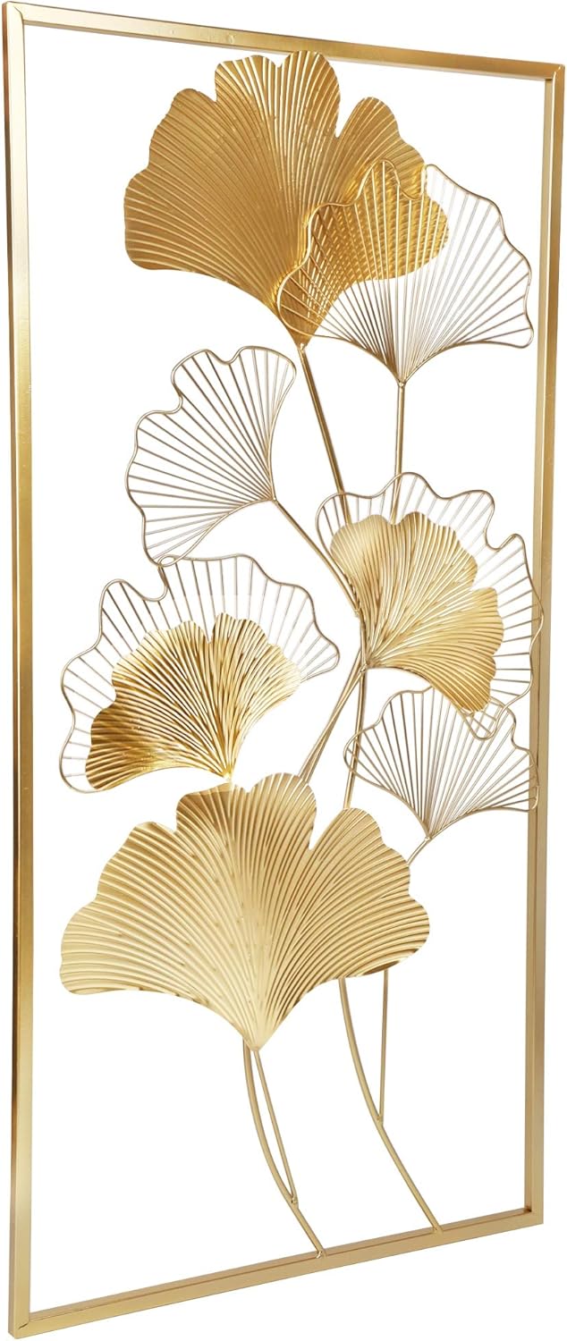 39" X 20" Golden Metal Ginkgo Leaf Wall Hanging Decor S136047