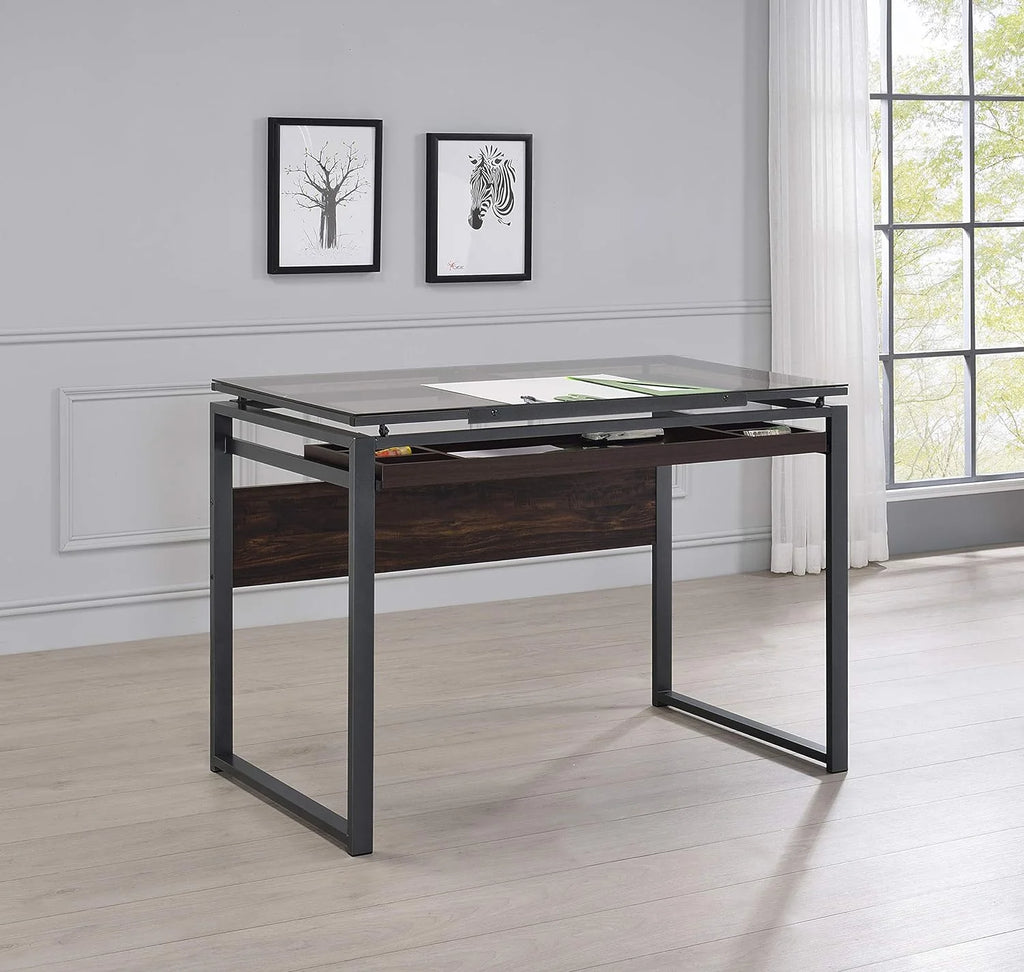 Dark Gunmetal and Chestnut Drafting Desk Q829501