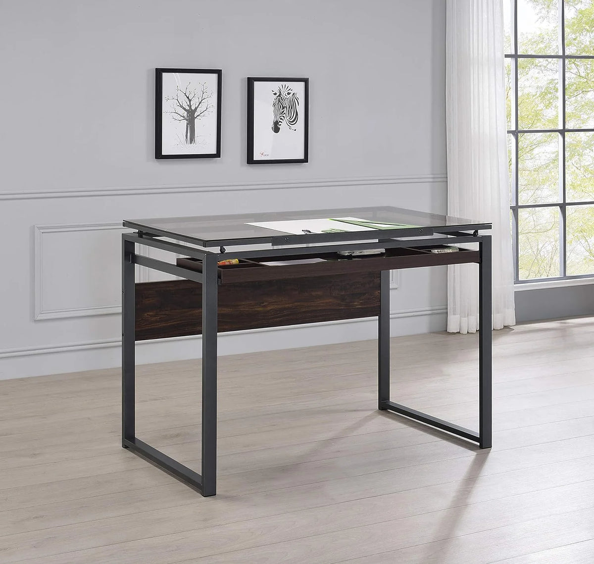 Dark Gunmetal and Chestnut Drafting Desk Q829501