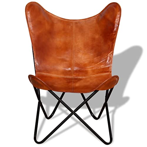 Brown Real Leather Butterfly Chair H64703