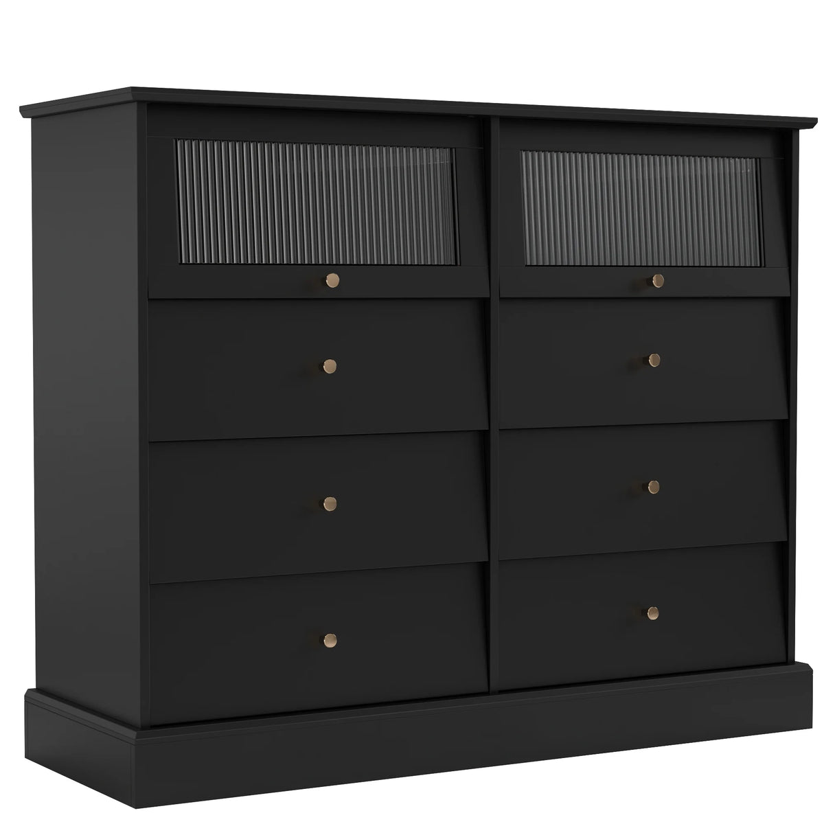 Black 8 Drawer Glass Door Wood Dresser U193929