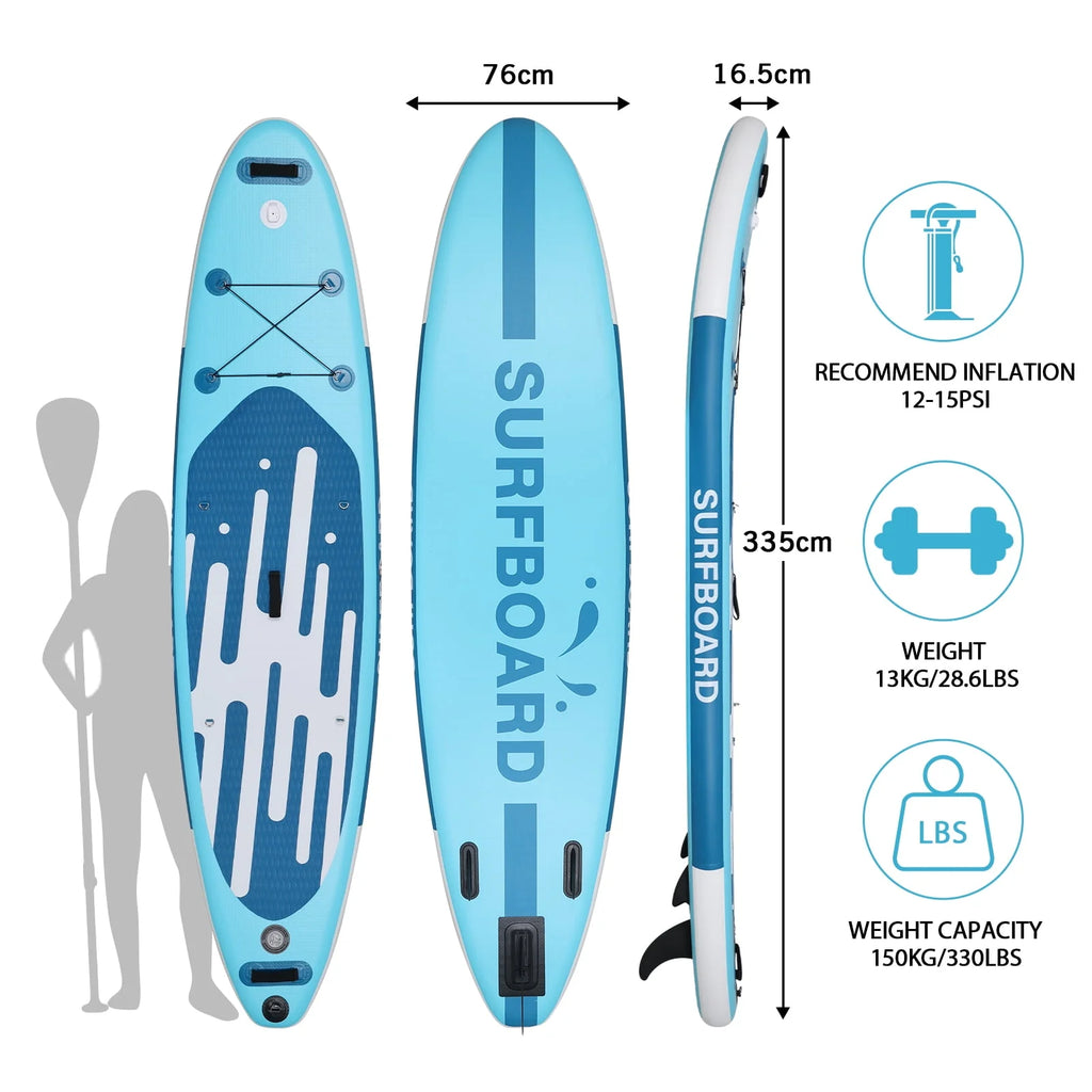 11 Ft Inflatable Stand Up Paddle Board and Sit-on Kayak Set, Non-Slip Deck SUP Paddle Board with SUP Accessories & Backpack, Blue H3989