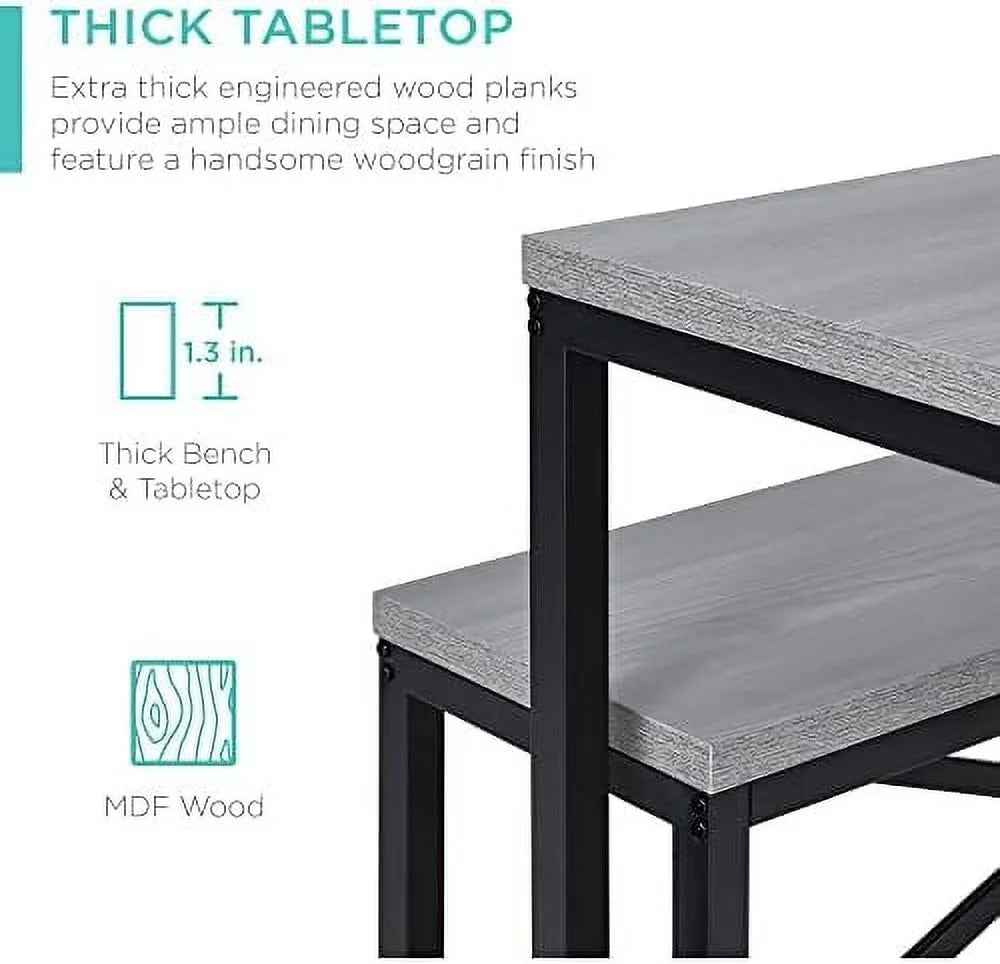 3-Piece Bench Style Dining Set 4-Person Brown/Black E21734