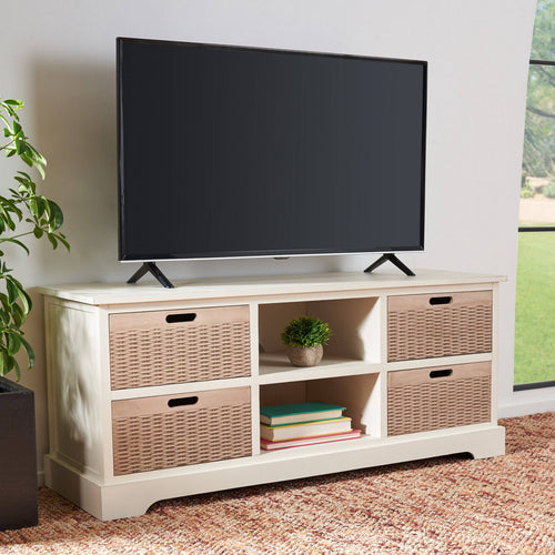 4 Drawer Distressed White Media Stand T5798