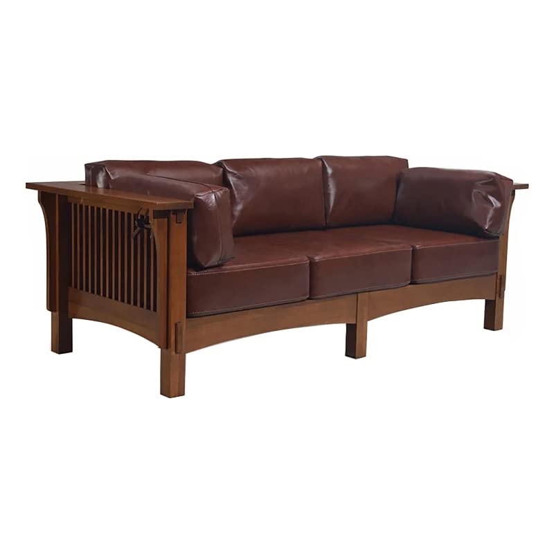 Solid Quarter Sawn White Oak and Leather Cushions Sofa X57139