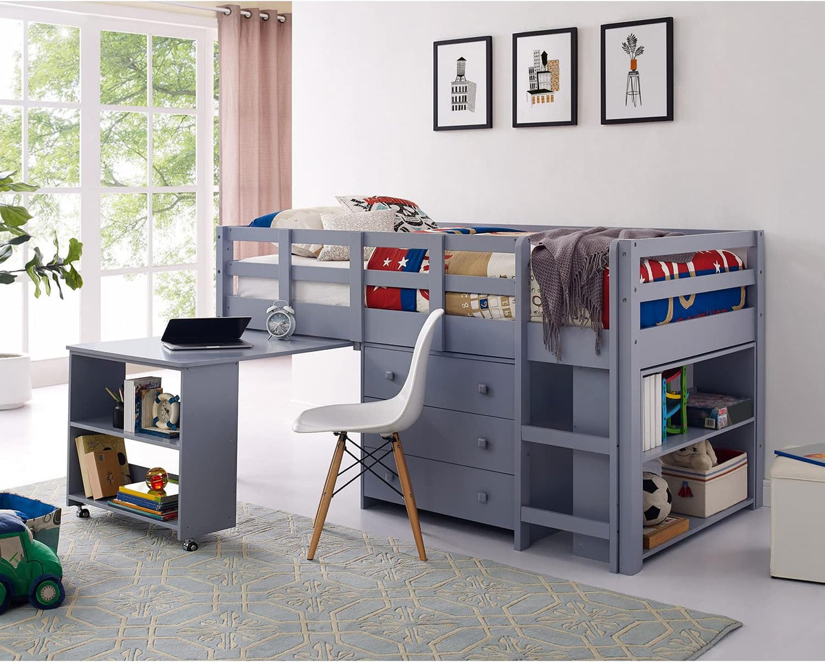 Twin Size Espresso Loft Bed with Desk and Storage V30949