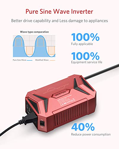 300W Pure Sine Wave Power Inverter Car Adapter DC 12V to AC 110V with Dual USB Ports U107292