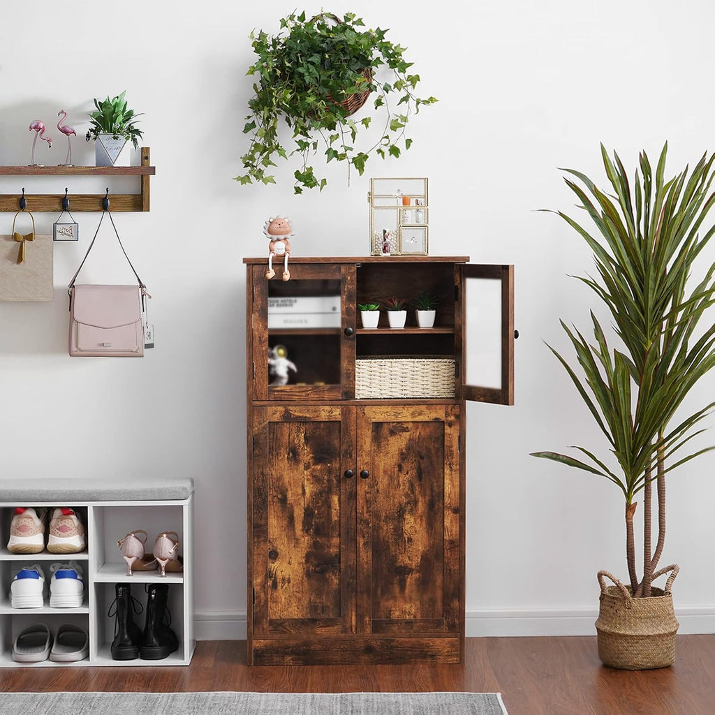Rustic Brown Freestanding Storage Cabinet with Glass Door and Adjustable Shelf N214