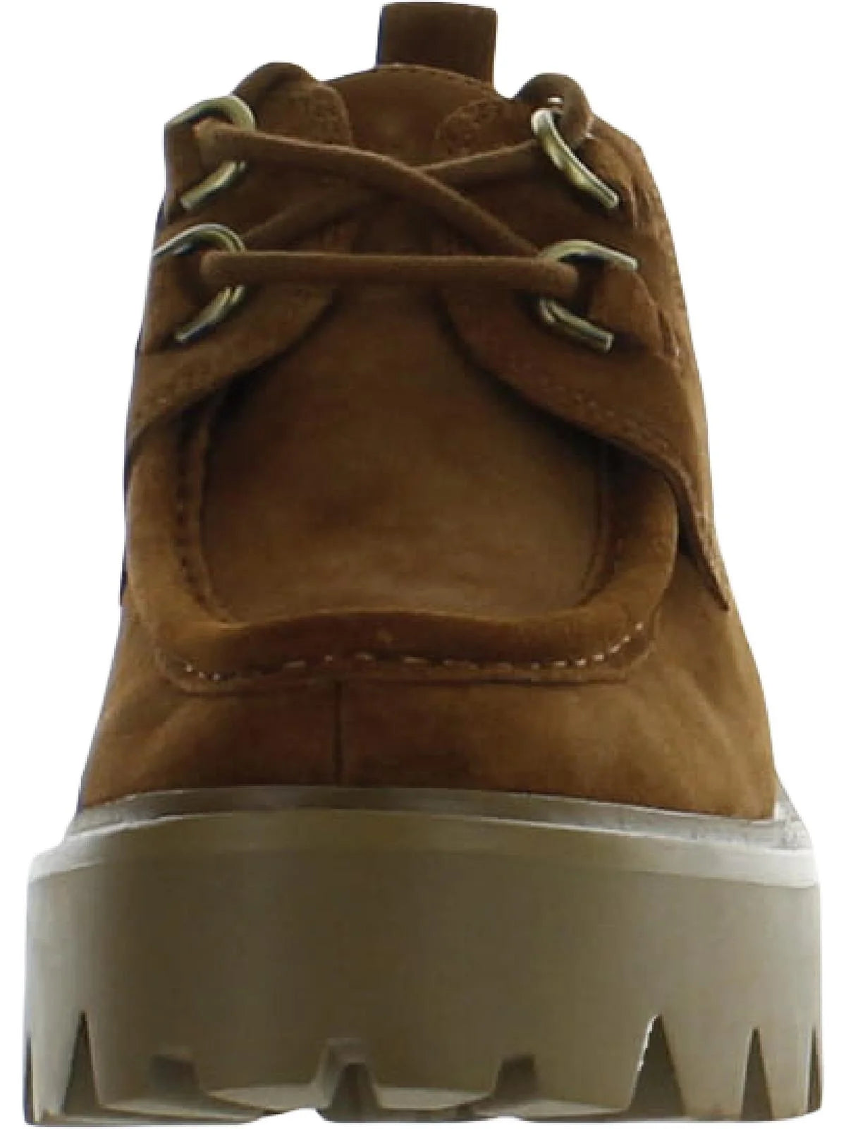 Frontier Brown Leather Chunky Heel Lace Up Almond Toe Loafers Q1761