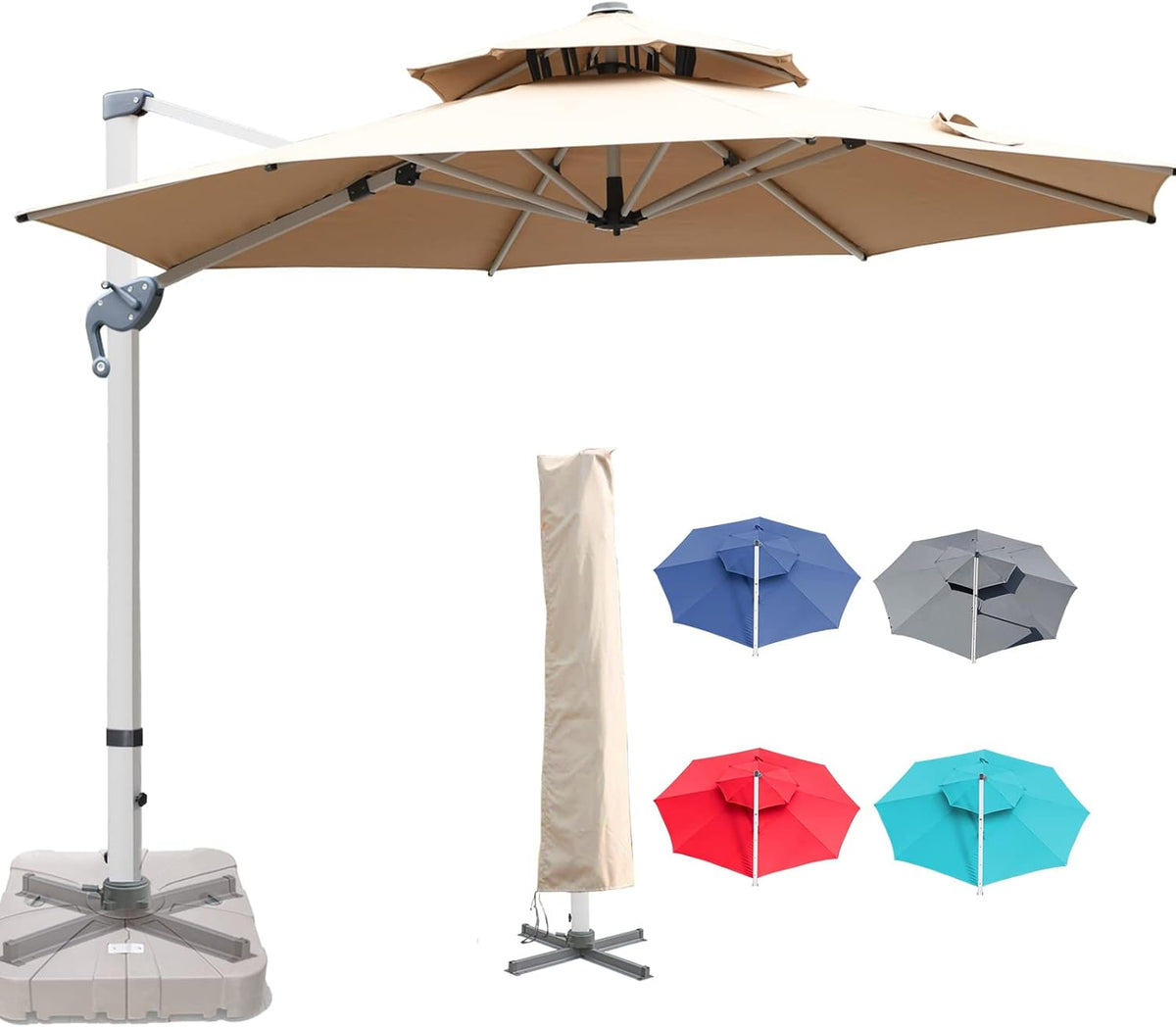Khaki 10 x 10 FT Square Cantilever Umbrella with Cross Base and Cover I53200